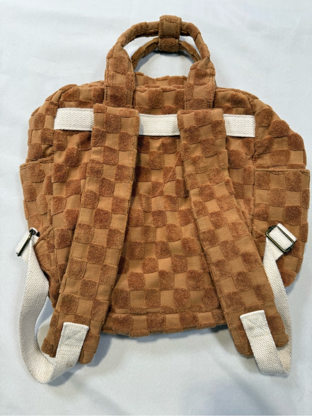Rylee + Cru Tan Checkered Plush Mini Backpack Tote - Picture 3 of 9